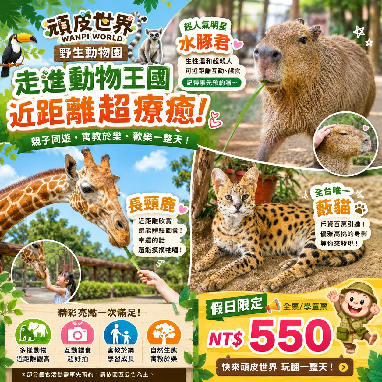 台南親子必訪！假日不知道帶孩子去哪裡放電嗎？來一趟「頑皮世界野生動物園」吧！