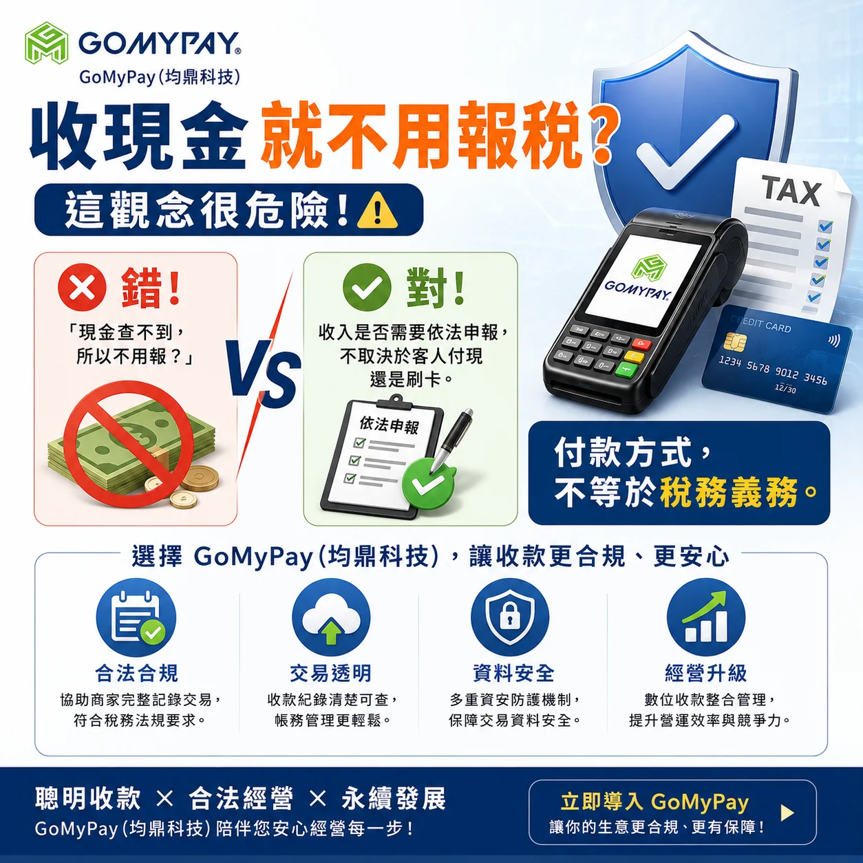 GoMyPay（均鼎科技）智慧金流｜收現金 ≠ 不用報稅，付款方式不等於稅務義務