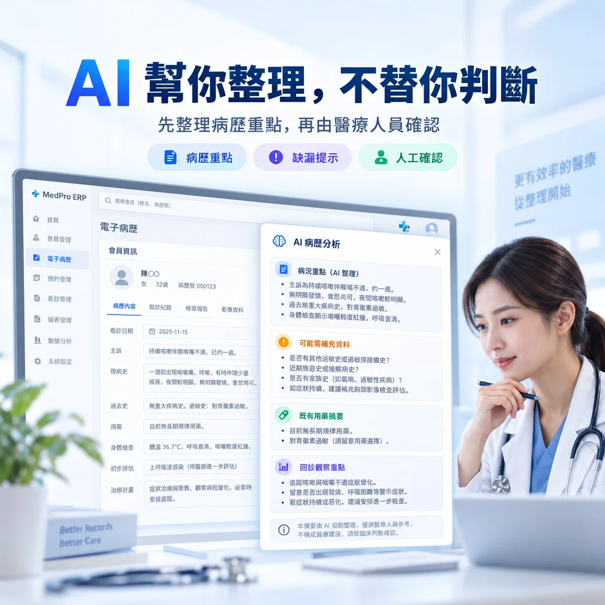 AI 可以怎麼協助整理病歷？先看懂它適合幫忙的工作｜MedPro 專業醫療管理系統